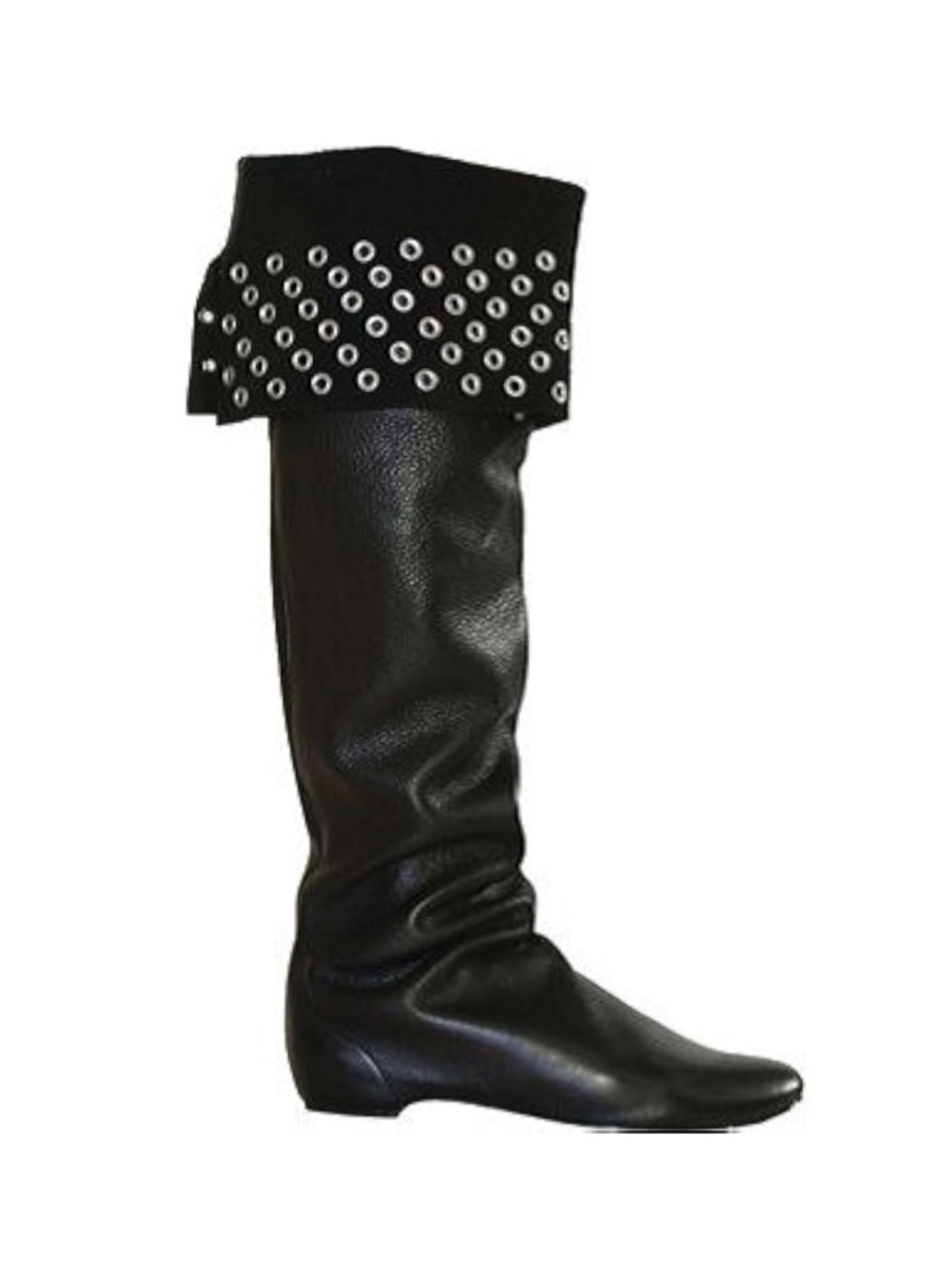 Delman Gilda Black Leather Knee High Boots Studded Italy Womens 8‎